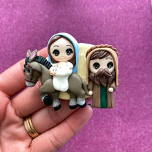 Load image into Gallery viewer, Mary and Joseph on Donkey, Big eye clay