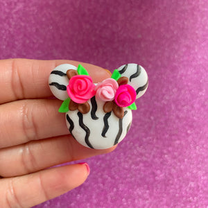 Pink zebra mouse ears clay