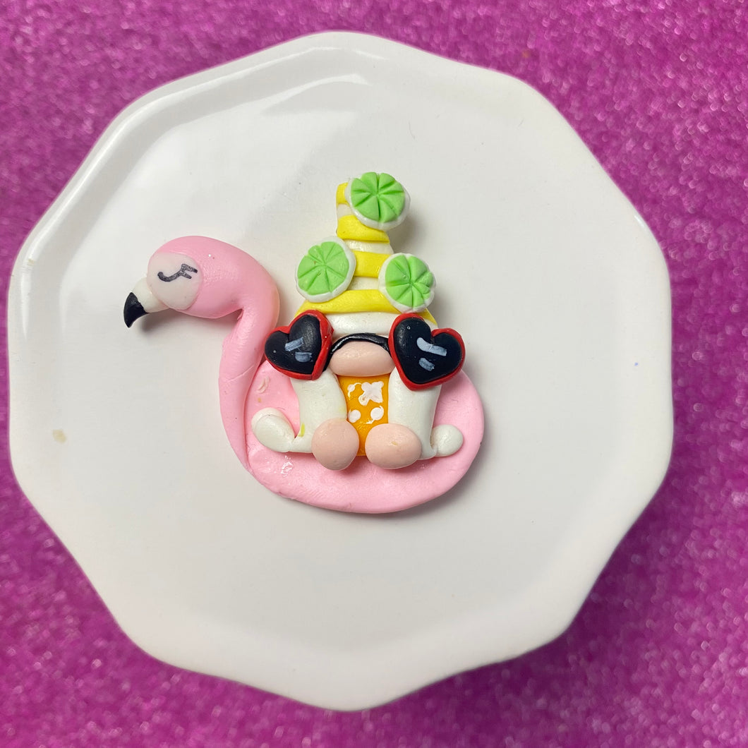 Flamingo floaty gnome clay