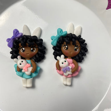 Dark Skin Easter girl CURLS clay (Choose One)